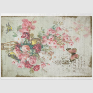 Rose Traînantes Pink Roses & Birds Decoupage Seidenpapier