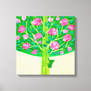 Rose Tree Kleiner Frosch Fröhliches Rosa und G Leinwanddruck
