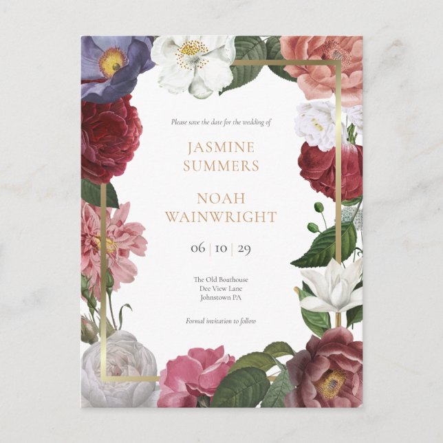 Rose Treillage Imitate Gold Foil Save the Date Ankündigungspostkarte (Vorderseite)