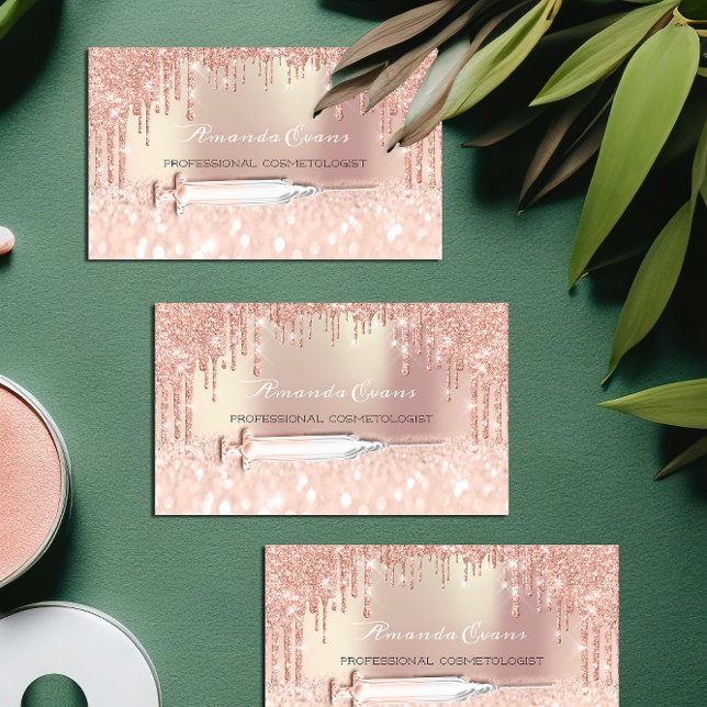 Rose Tropfen Glitzer Spritze Injektionen Botox Pin Terminkarte (Rose Drips Glitter Syringe Injections Botox Pink Appointment Card)