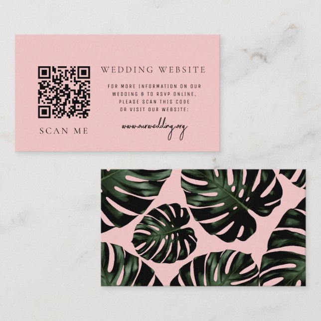 Rose Tropical QR Code UAWG Wedding Website Begleitkarte (Vorne/Hinten)