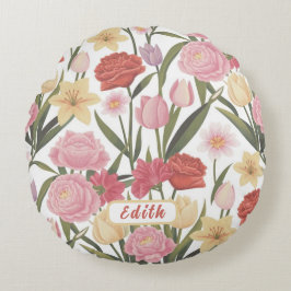Rose, Tulips und Lilien Rundes Kissen