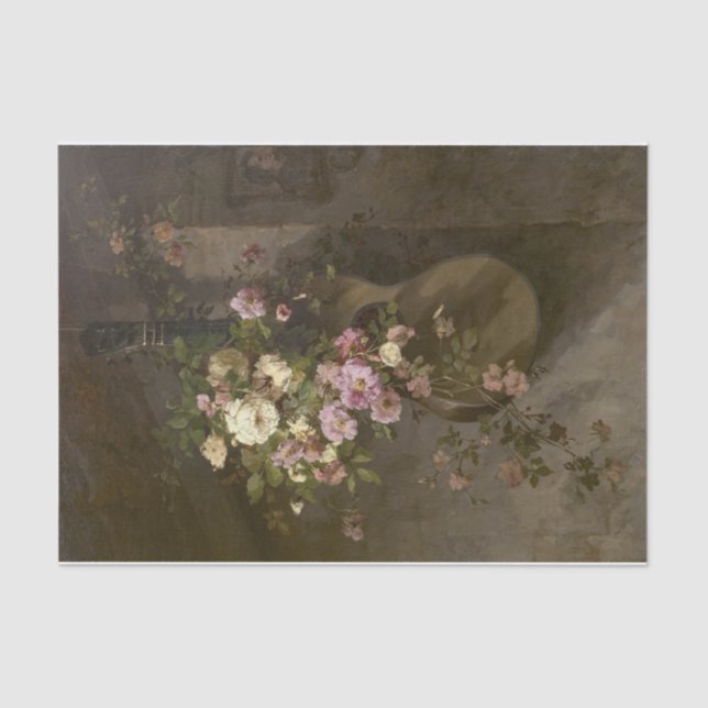 Rose über eine spanische Gitarre von Margaretha Ro Seidenpapier (Vorderseite)