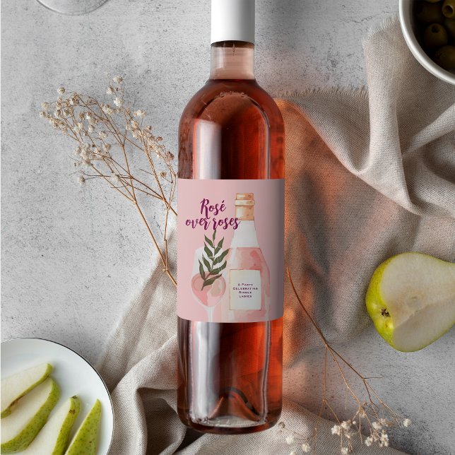 Rosé über Rosen Rosa Wein Mädchenabend Weinetikett (Von Creator hochgeladen)