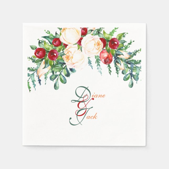 Rose und Berry Watercolor Stems Serviette (Vorderseite)