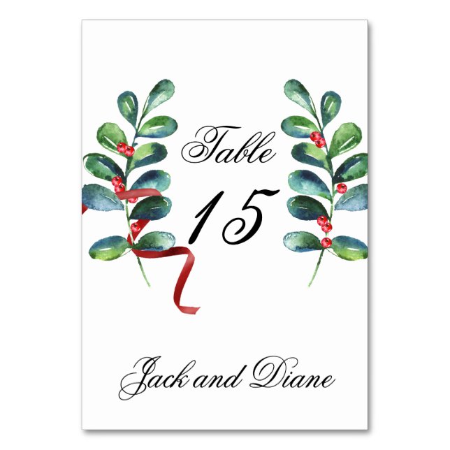 Rose und Berry Watercolor Stems Tischnummer (Vorderseite)