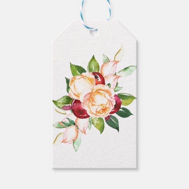 Rose und Berry Watercolor Stems Wedding Geschenkanhänger (Vorderseite)