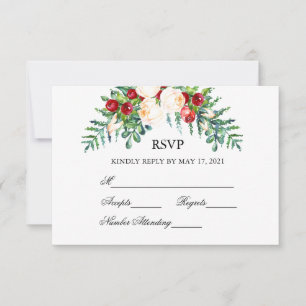 Rose und Berry Watercolor Stems Wedding RSVP Karte