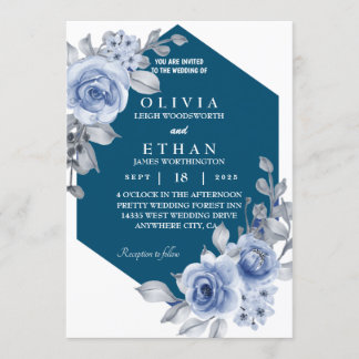 Rose und Blattblau Einladung