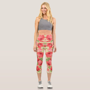 Rose und Blätter Blumenmuster Capri Leggings