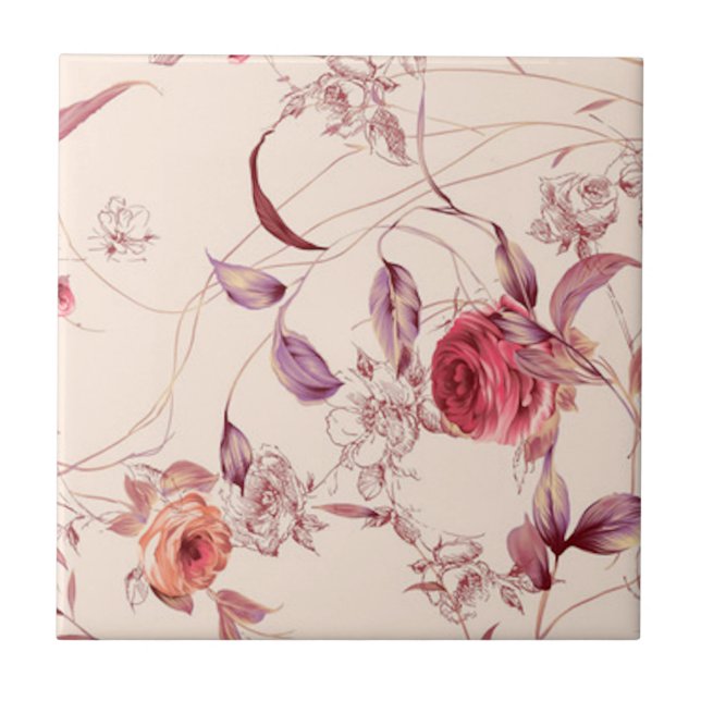 Rose und Blätter Fliese (Vorderseite)