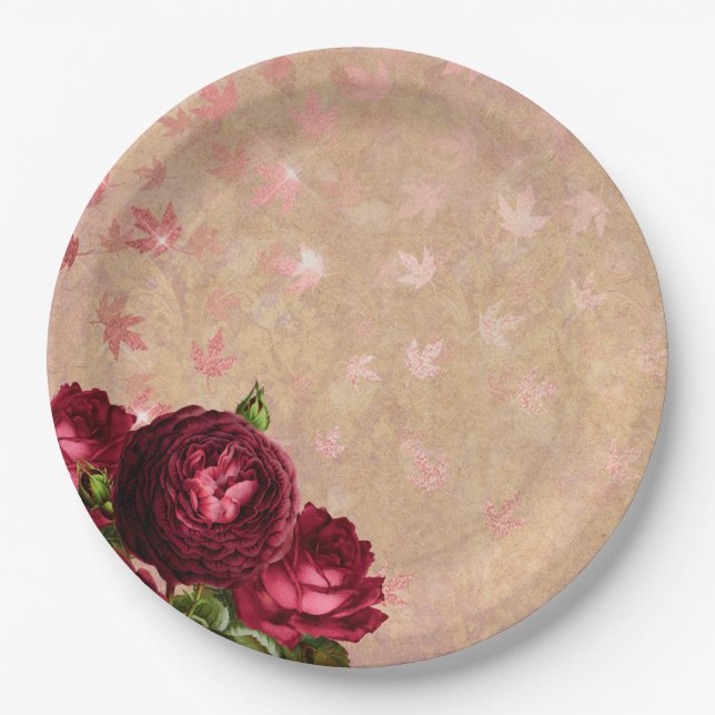 Rose und Blätter Pappteller (Vorderseite)
