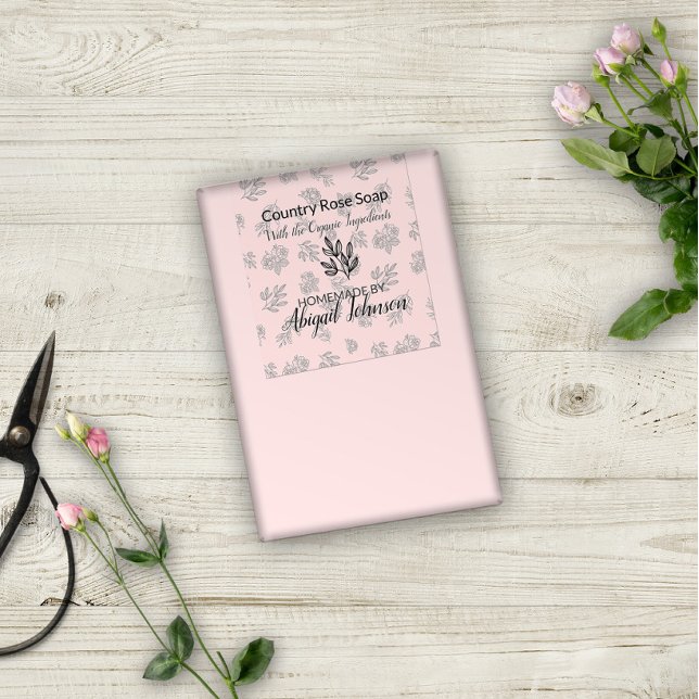 Rose und Blätter Pinsel Linie Handgemachte Seifenk Rechteckiger Aufkleber (Von Creator hochgeladen)