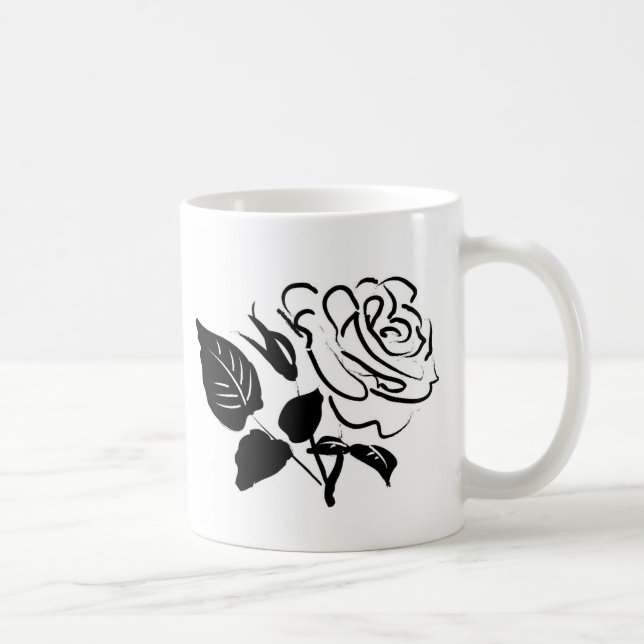 Rose und Blätter Skizze Tasse (Rechts)