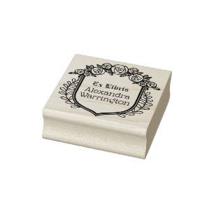 Rose und Blätter Wappen Ex Libris Bibliotheksname Gummistempel