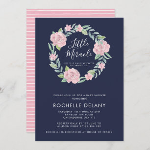 Rose und Blätter Wreath Little Miracle Babydusche Einladung
