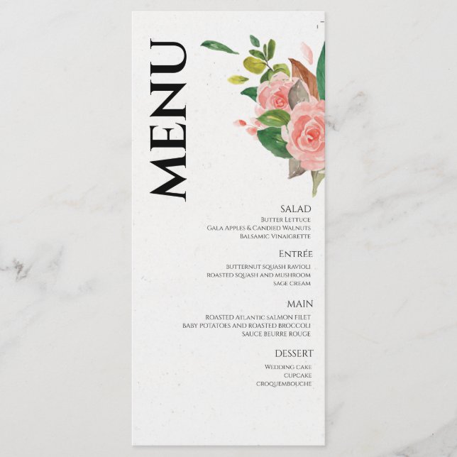 Rose und Blattwerk Menükarte (Vorderseite)