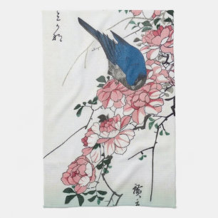 Rose und Blauer Vogel, Hiroshige, Ukiyo-e Geschirrtuch