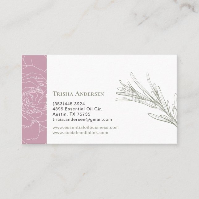 Rose und botanisches mit Blumenkraut Rosemarys Visitenkarte (Vorderseite)