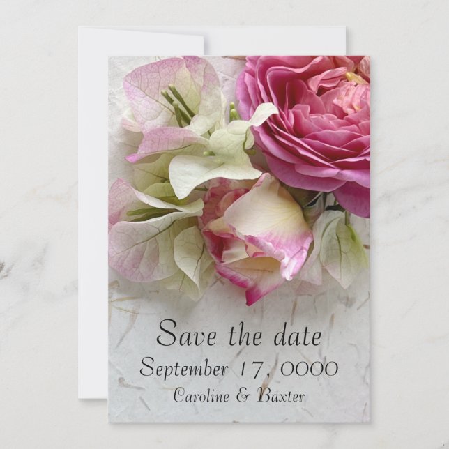 Rose und Bougainvillea Save The Date (Vorderseite)