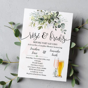 Rose und Brause Paare Dusche Eukalyptus Grüne Einladung