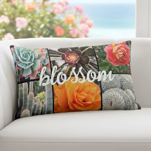 Rose und Cacti Foto Collage Blossom Script fett Lendenkissen