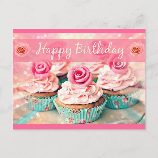 Rose und Cupcakes Postkarte (Vorderseite)