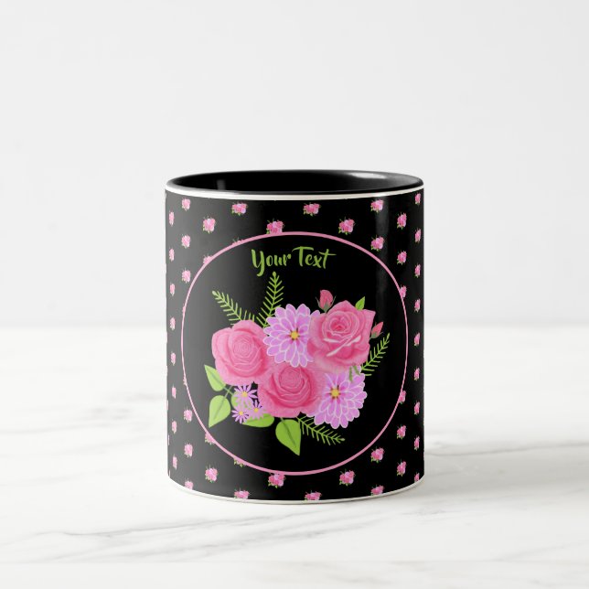 Rose und Dahlias Black Zwei-Tone-Kaffee-Tasse Zweifarbige Tasse (Mittel)