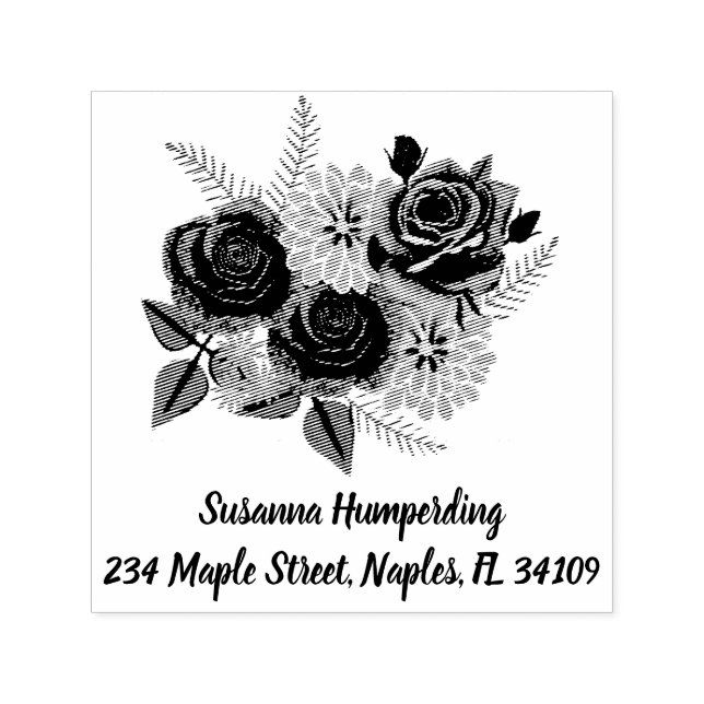 Rose und Dahlias-Briefmarke mit Adresse Permastempel (Design)