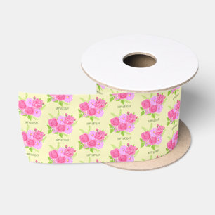 Rose und Dahlias-Gelbe Schleife mit Text Satinband