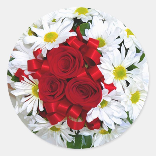 Rose und Daisy Wedding Umschlag Aufkleber Sticker (Vorderseite)