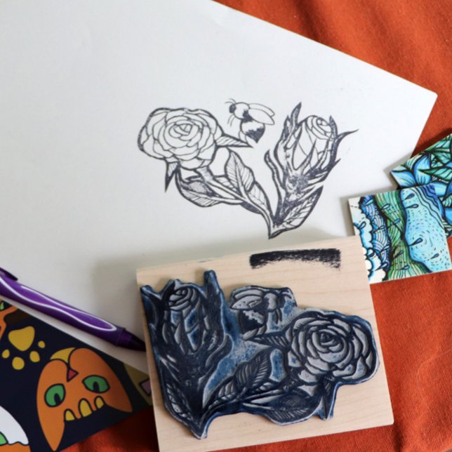 Rose und eine Biene Gummistempel (Von Creator hochgeladen)