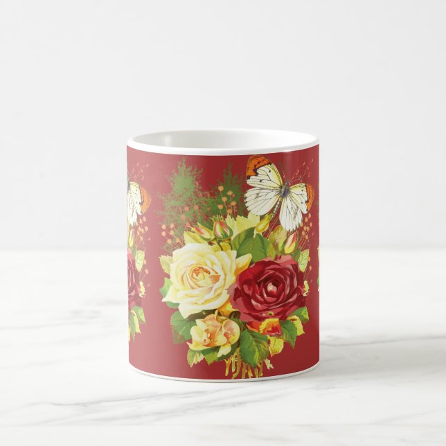 Rose und eine Schmetterlingskaffee-Tasse Kaffeetasse (Mittel)
