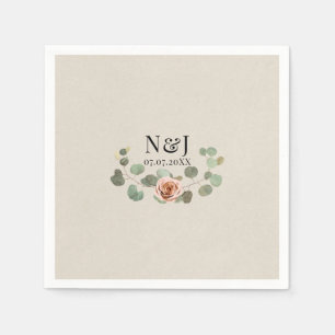 Rose und Eukalyptus Herz Rustikale Hochzeit Serviette