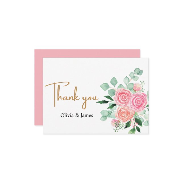 Rose und Eukalyptus Wedding Dankeskarte (Vorderseite/Rückseite Beispiel)