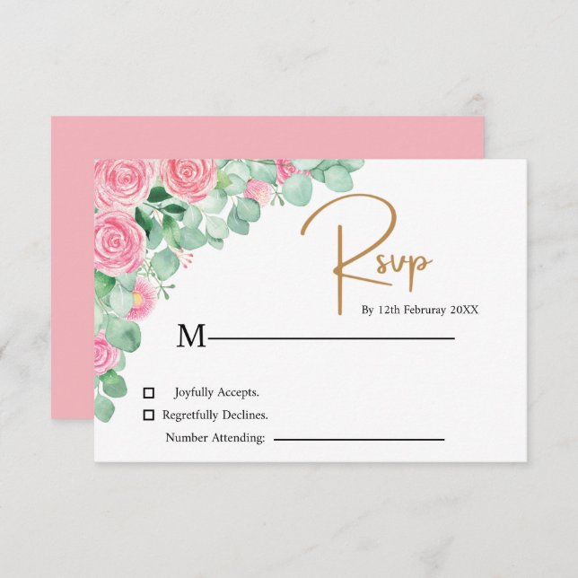 Rose und Eukalyptus Wedding RSVP Card (Vorne/Hinten)