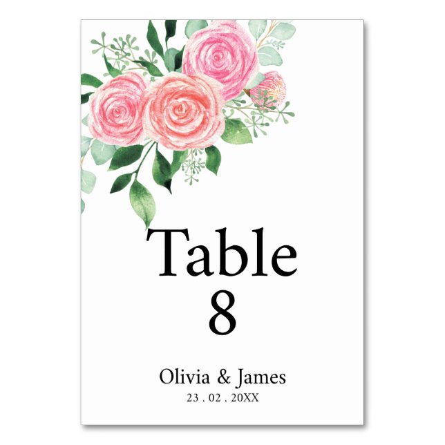Rose und Eukalyptus Wedding Tischnummer (Vorderseite)