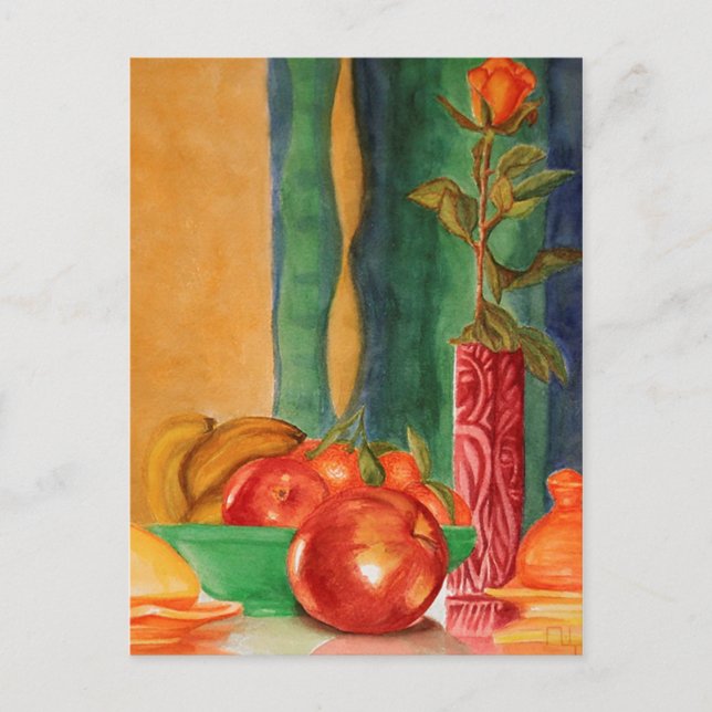 Rose und Früchte leben noch Aquarell Postkarte (Vorderseite)
