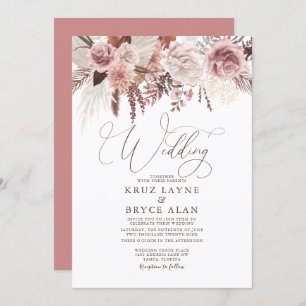 Rose und getrocknete Blumenpalme Pampas Grass Boho Einladung