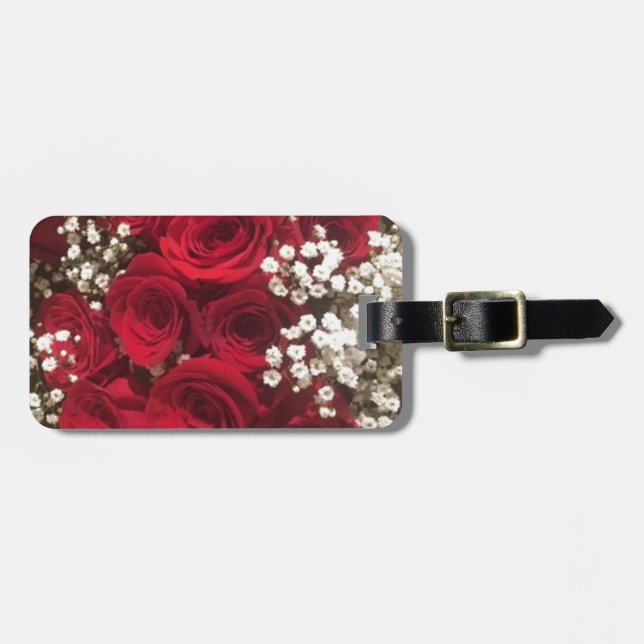 Rose und Gipskraut Gepäckanhänger (Vorderseite horizontal)