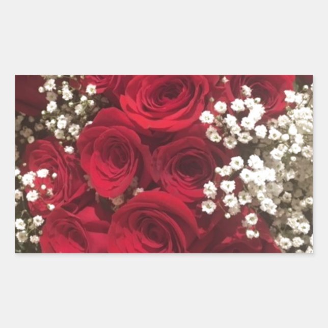 Rose und Gipskraut Rechteckiger Aufkleber (Vorderseite)