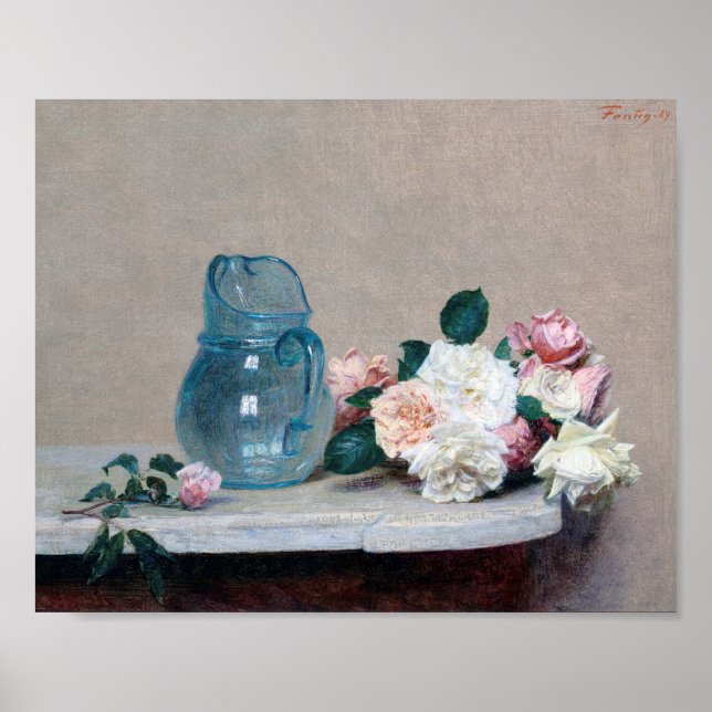 Rose und Glass Jug, Henri Fantin-Latour Poster (Vorne)