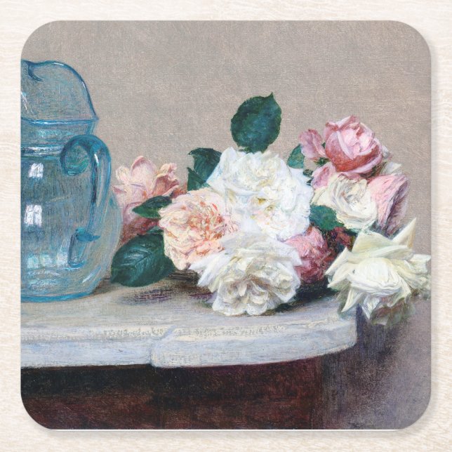 Rose und Glass Jug, Henri Fantin-Latour Rechteckiger Pappuntersetzer