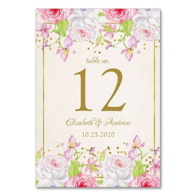 Rose und Gold Confetti Wedding Tischnummer (Vorderseite)