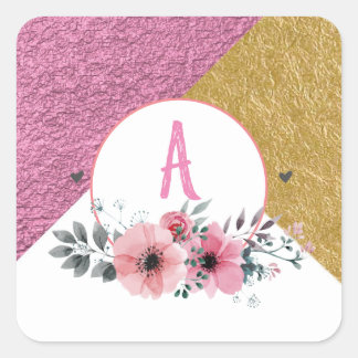 Rose- und Gold-Personalisiert-Aufkleber Quadratischer Aufkleber