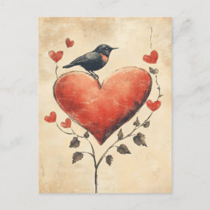 Rose und Herz Bird Liebe Vintag Postkarte