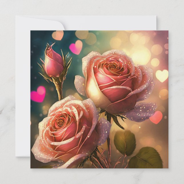Rose und Herzen Feiertagskarte (Vorderseite)