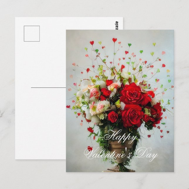 Rose und Herzen Postkarte (Vorne/Hinten)