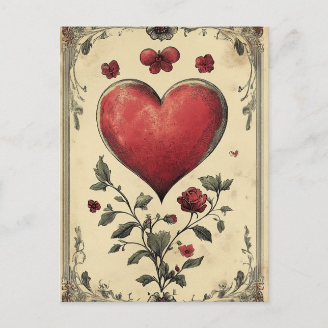 Rose und Herzen Vintager Valentinstag Postkarte (Vorderseite)
