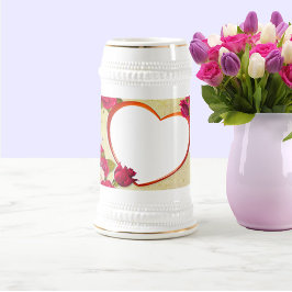 Rose und Herzrahmen hinzufügen Foto Bierglas